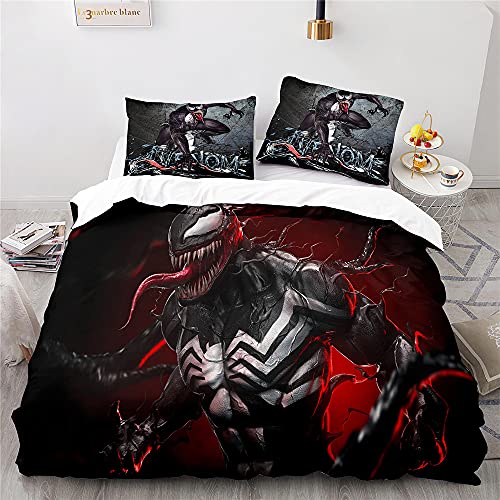 Agmdno Venom Bettwäsche 135x200 cm,kinderbettwäsche Mikrofaser 2 Teilig Set Bettbezug Mit Reißverschluss +Kissenbezug 80x80cm,Anime Bettwäsche (A01,155x220cm+75x50cmx1) von Agmdno