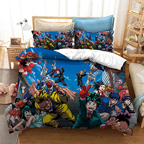 My Hero Academia Bettwäsche-Set,Mikrofaser, Mehrfarbig, Einzelbettm,Anime Bettwäsche,Bettbezug 135x200cm + Kissenbezug 80x80cm (A02,155x220cm+80x80cmx1) von Agmdno