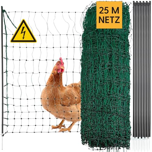 Agrarzone Geflügelnetz 25m x 112cm, Doppelspitze, grün - Mobiler Hühnerzaun mit Strom - Begrenzungszaun für Garten - Weidezaun Hühner, Hühnernetz - Perfekt als Hühnerzaun 25 m, Geflügelzaun von Agrarzone