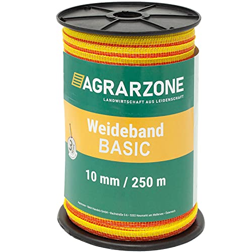 Agrarzone Weidezaunband Basic 250m, 10mm, gelb-orange | Niro-Leiter 4x0,16 für gute Leitfähigkeit am Weidezaun | Pferde, Ponys, Haustiere mit Elektrozaun-Breitband sicher einzäunen von Agrarzone