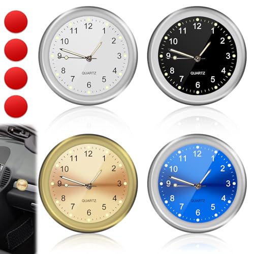 4 Stück Auto Mini Uhr, Uhr Motorrad Stick on Dashboard Quarzuhr Analogue Auto-Uhr Car Clock Mini Fahrzeug Armaturenbrett Uhr Auto Air Vent Clip Uhr Mini Quarz-Autouhr für Auto Innendekoration von Aicharynic