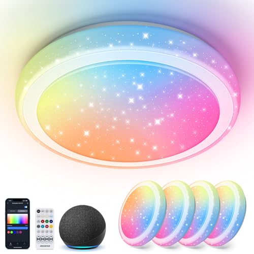 Aigostar Mesh- Smart Ceiling Light Bluetooth Mesh, Φ39CM, 24W, LED Deckenleuchte Kompatibel Alexa, 2650LM, 3000K-6500K und RGB Dimmbar, Smart Deckenlampe für Wohnzimmer, Küche, Schlafzimmer, 4 Stücke Aigostar Mesh- Smart Ceiling Light Bluetooth Mesh, Φ39CM, 24W, LED Deckenleuchte Kompatibel Alexa, 2650LM, 3000K-6500K und RGB Dimmbar, Smart Deckenlampe für Wohnzimmer, Küche, Schlafzimmer, 4 Stücke von Aigostar