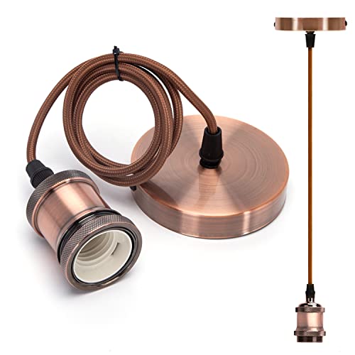 Aigostar Metall E27 Vintage Lampenfassung,E27 Retro Lampenaufhängung mit Kabel,Vintage Pendelleuchte mit Deckenhalterung,1m Kabel,Rotbronze von Aigostar