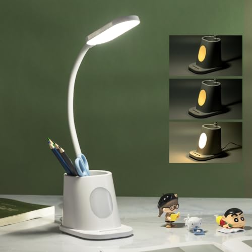Aigostar Schreibtischlampe LED， Tischleuchte kinder mit 3-stufig einstellbarem Nachtlicht， Nachttischlampe mit 100 cm Kabel und Stifthalter， wiederaufladbarer Akku， flexibel einstellbar， 5000K von Aigostar
