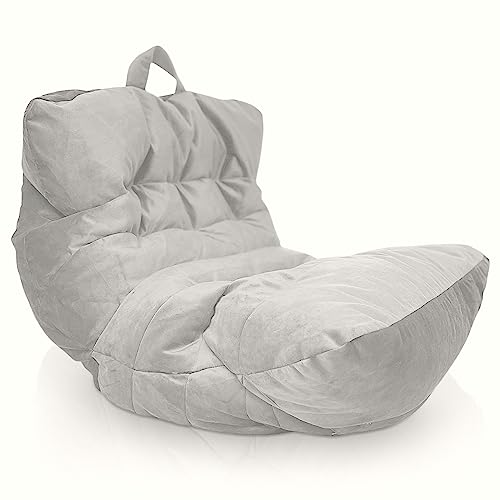 Aiire Relaxo Sitzsack XXL für Kuschelecke - Bean Bag Design aus Samtstoff mit Füllung - Riesen Sitzsäcke Erwachsene, Sitz Sack Flauschig - Bodenkissen Grob, Bodenstuhl, Bodensessel Grau von Aiire