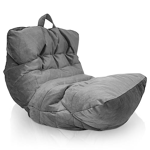 Aiire Relaxo Sitzsack XXL für Kuschelecke - Bean Bag Design aus Samtstoff mit Füllung - Riesen Sitzsäcke Erwachsene, Sitz Sack Flauschig - Bodenkissen Grob, Bodenstuhl, Bodensessel Grau von Aiire