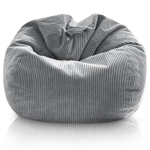 Aiire Sitzsack Cord für Kinder Mädchen - Bean Bag Chair Flauschig mit Füllung - Bodenkissen Grob, Chill Sessel für Erwachsene und Deko Jungen – Relaxo Sitzsäcke XXL für Kuschelecke Grau von Aiire