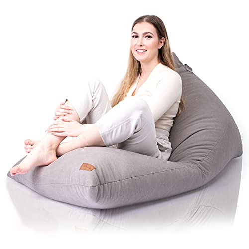 Aiire Modern Gaming Sitzsack XXL Liege - Riesen Bean Bag mit Füllung für Jungen und Kinder - Sitz Sack mit Lehne - Bodenstuhl Grau, Bodenkissen Grob, Chillout Sessel kuschelig Grau von Aiire