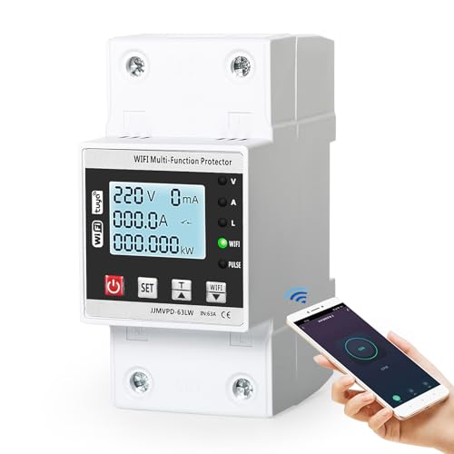 Ailao wlan Stromzähler Hutschiene tuya Smart Meter mit Überspannungsschutz Unterspannungsschutz wifi Circuit Breaker Handy Fernbedienung LCD weiß Hinterleuchteter Bildschirm AC 230V 63A. von Ailao