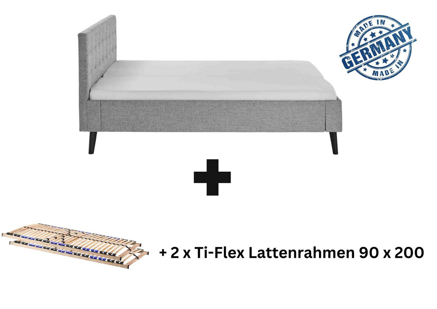 Aileenstore Polsterbett Amira, Doppelbett 180 x 200 cm, Kopfteil gesteppt Grau von Aileenstore