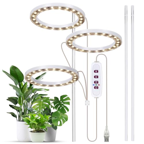 Pflanzenlampe, Pflanzenlampe LED Vollspektrum, USB-betriebenes Wachstumslicht, 8 Std./12 Std./16 Std. Timer, 5 dimmbare Helligkeit, Grow Light für Zimmerpflanzen, für Sukkulenten kleine Pflanzen von Ailgely