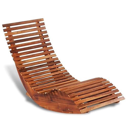 Schaukelstuhl Sonnenliege Akazienholz Gartenliege Holz Wetterfest Ergonomisch Garten Sauna Liege Holzliege Terrassenliege Liegestuhl 149x60x86 cm (1 Stück) von Ailgely