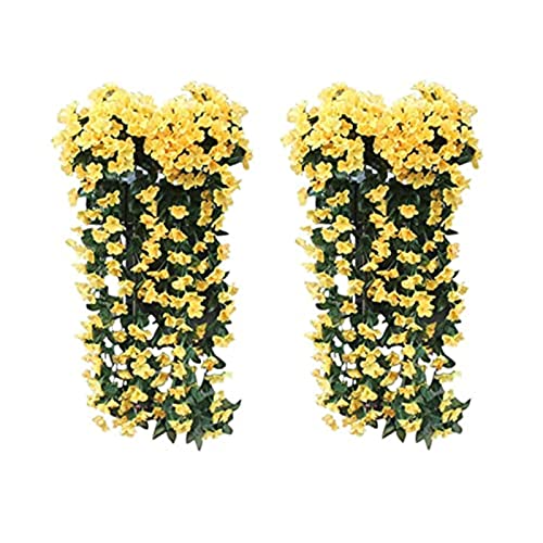 Ailovone Künstlich Hängende Blumen künstliche hängepflanzen kunstblumen Balkon Kunstblumen Veilchen Hgende Blumen Künstliche Blumen an der Wand efeu künstlich für Büro, Party (Gelb-2pcs) von Ailovone