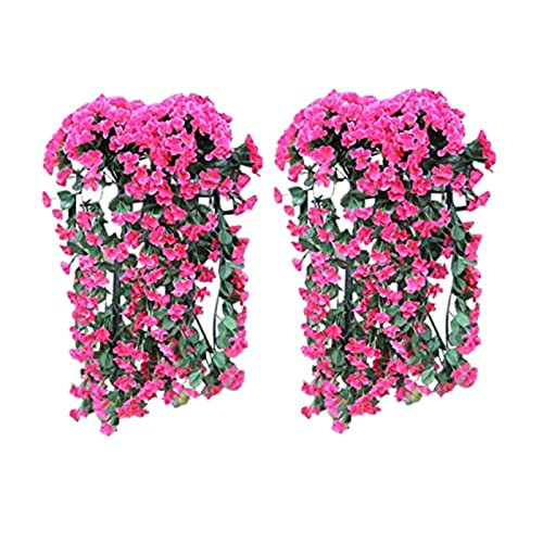 Ailovone Künstlich Hängende Blumen künstliche hängepflanzen kunstblumen Balkon Kunstblumen Veilchen Hgende Blumen Künstliche Blumen an der Wand efeu künstlich für Büro, Party (HotPink-2pcs) von Ailovone