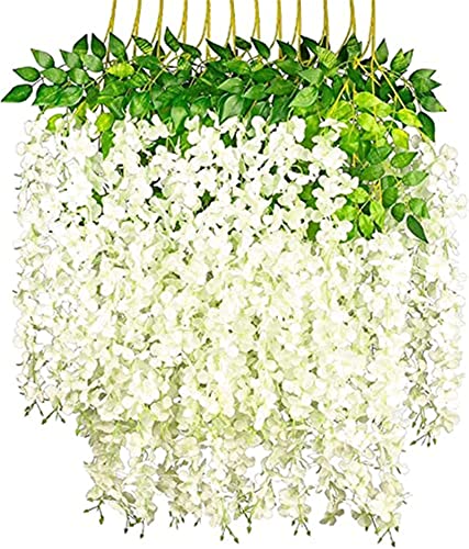 Ailovone Kunstblumen Künstliche Glyzinien Blumen 12 stück hängepflanze künstlich Kunstblumen für den Außenbereich kunstblumen Balkon für Party Home Dekoration Hochzeiten 110 cm (Weiß) von Ailovone