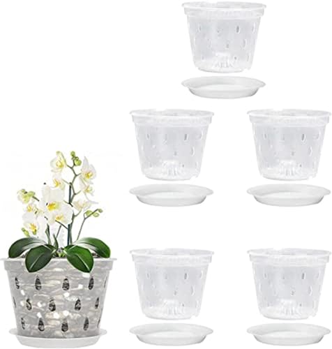 Ailovone Transparent Blumentopf Orchidee 5 Stück Orchideentopf Kunststoff Pflanztöpfe Atmungsaktiver mit Ablauflöchern und Untertassen für Indoor Outdoor Garden Balkon (12.5cm-5pcs) von Ailovone