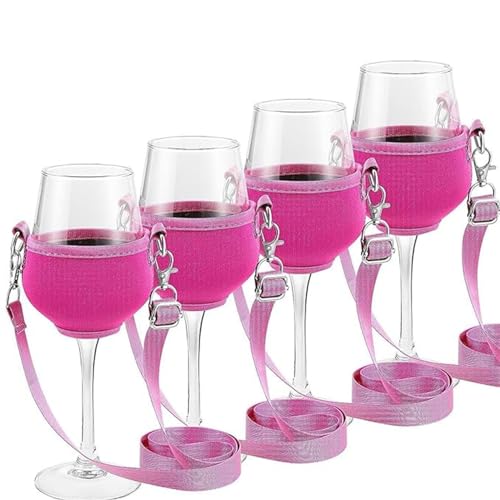 Ailovone Weinglas Halshalter Weinglashalter zum Umhängen Stoff 4 Stück Tragbarer Weinglashalter Hängend Halsglashalter für den Hals für Weihnachten, Geburtstag, Hochzeit, Party (rosa, Groß/24CM) von Ailovone