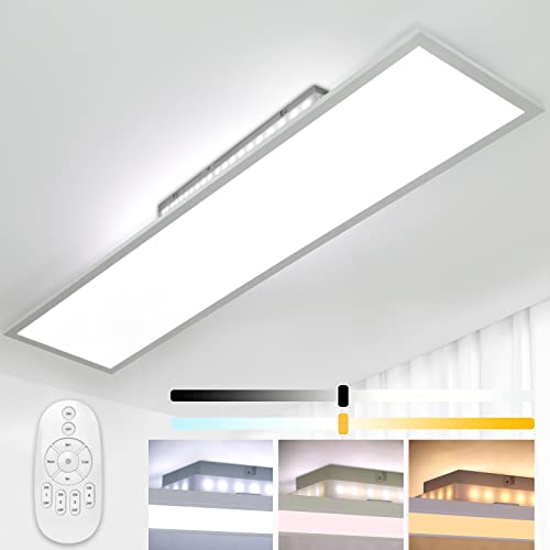 Dimmbar LED Deckenleuchte 120x30 cm, 52W Ultra Dünn Deckenlampe mit Backlight Fernbedienung, Hohe Helligkeit 2700K-6500K Warm Natur Kalt Weiß Licht Panel Lampe für Wohnzimmer Küche Werkstatt Büro von Aimosen