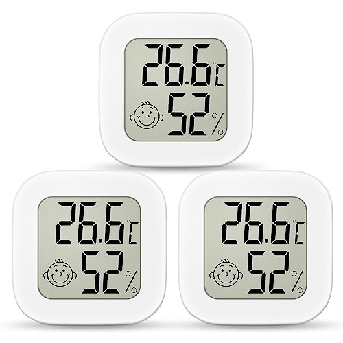 Ainiv Mini LCD Thermometer, 3 Stück Digital Thermometer Innen, Hygrometer Innen, Thermometer Hygrometer, Kabelloses, Luftfeuchtigkeit Meter für Babyzimmer Wohnzimmer Büro Gewächshaus(Weiß) von Ainiv