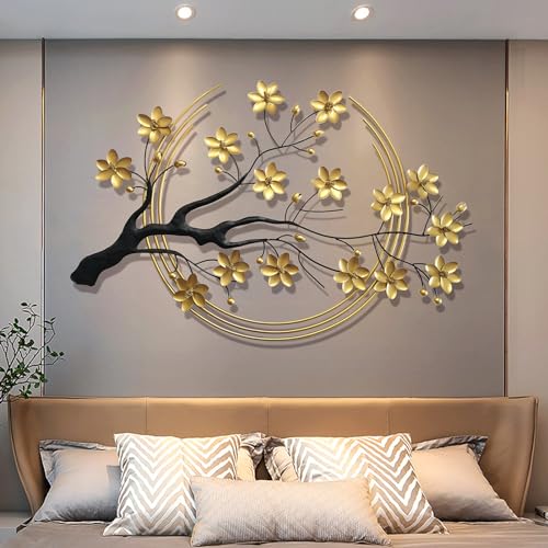Ainydie 3D Metall Golden Blumen Wanddekoration, Moderne Luxus Wandbild Wanddeko Wandkunst, Wandverzierung für Wohnzimmer Schlafzimmer Arbeitszimmer Büro Wandschmuck, 108x68cm von Ainydie