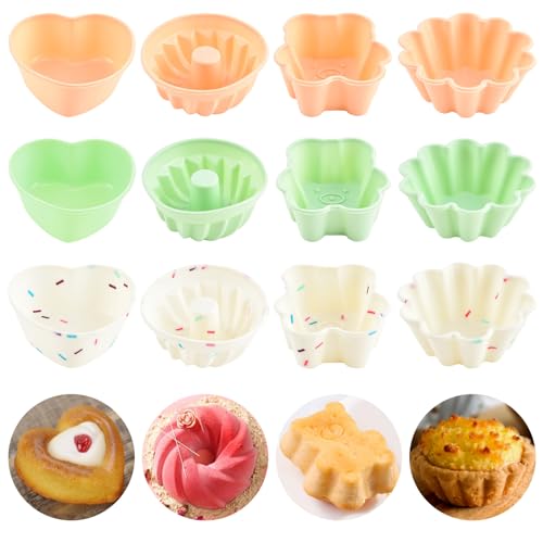 Silikon Backform,Aipeeo 12 Stück Mini Gugelhupfform,Cupcake Förmchen, Wiederverwendbare Muffinförmchen für Kuchen Dessert Schokolade Pudding Gelee von Aipeeo