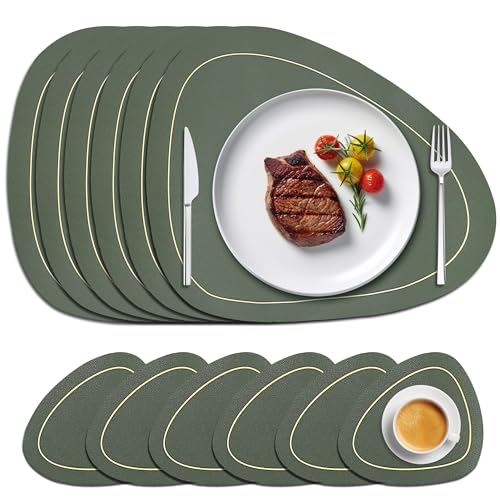 Airminti Platzsets Abwaschbar: Placemat und Untersetzer 6set Hitzebestandig und rutschfest Doppelseitiges Tischsets Abwaschbar fur Kuchengebrauch, Blau Gelb von Airminti