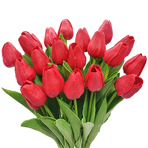 Aisamco 20 Stück Künstliche Tulpen Gefälschte Tulpen Hochzeitssträuße Blumen Gefälschte Tulpen PU Tulpen Blumen für Hauptzimmer Herzstück Hochzeitsdekoration von Aisamco