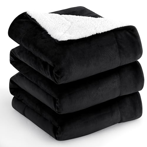 Aisbo Dicke Kuscheldecke Flauschig Schwarz - Extra Warme Decken für den Winter als Sofadecke Couchdecke 230x270 cm, Riesen Wohndecke aus hochwertige Sherpa Fleece, Soft Weich Blanket von Aisbo