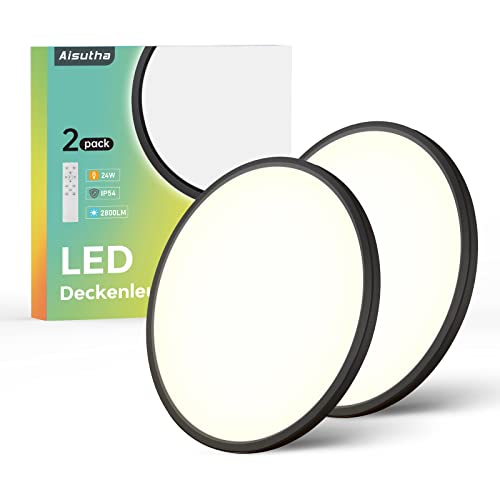 Aisutha LED Deckenleuchte, 24W 2800LM Deckenlampe LED Deckenleuchte Flach Dimmbar mit Fernbedienung, 3000K-6500K, IP54 Ultra Dünn Schlafzimmer Lampe für Wohnzimmer Kinderzimmer Küche Badezimmer von Aisutha