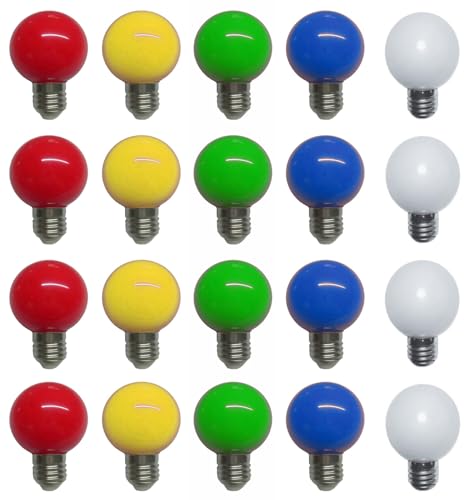 Aiwerttes 20 Stück Bunte Glühbirnen LED E27 3W,G60 LED Farbige Kugel Glühbirne,Gemischte Farben Rot Gelb Blau Grün Warmweiß,für Halloween Weihnachten Party Bar von Aiwerttes