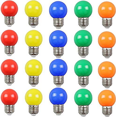 Aiwerttes 20PCS Pack Farbe LED Birne E27 G45 2W GolfBall Laterne Glühbirnen Gemischte Farben Rot Gelb Blau Grün Orange Verwendet für Outdoor Indoor Lichterketten von Aiwerttes