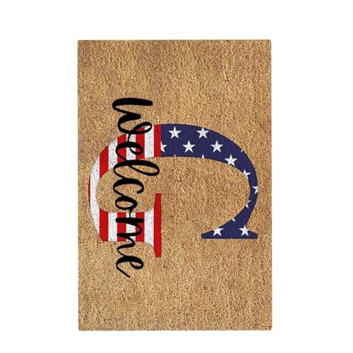 Aizuoni Amerikanische Flaggen-Fußmatte, 4. Juli-Fußmatte - Patriotische Fußmatte mit amerikanischer Flagge,rutschfeste Matte für den Unabhängigkeitstag an der Haustür, 60 x 40 cm, Gedenktag, rot, von Aizuoni