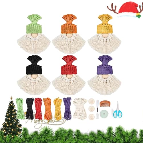 Aizuoni DIY Makramee-Weihnachtswichtel-Set - Makramee-Wichtel-DIY-Set Für Weihnachtsatmosphäre, Makramee Zubehör, DIY Deko Bastelset Weihnachten, Weihnachtsschmuck, Macrame Cord von Aizuoni