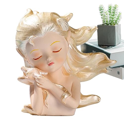 Aizuoni Kleines Mädchen Skulptur Skulptur | Ocean Girl Figur Ornament,Seepferdchen Seestern Mädchen Figur Jahrestag Hochzeit Andenken Geschenk Ornament Figur Home Bar Dekoration von Aizuoni