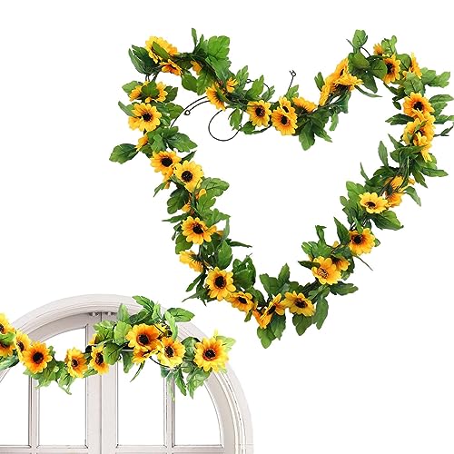 Aizuoni Künstliche Sonnenblumen zur Dekoration | Künstliche Sonnenblume, Seiden-Sonnenblumenranken-Dekor,95 Zoll Sommer-Blumengirlande, Sonnenblumen-Hochzeitsdekoration, Blumenranken von Aizuoni