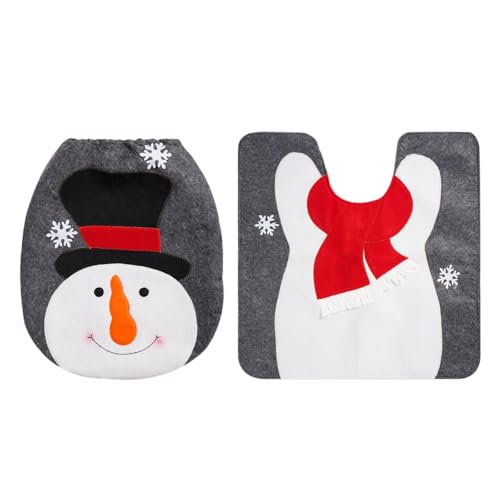 Aizuoni Christmas Toilet Seat Cover and Rug | Reindeer Toilet Seat Cover 2pcs | Snowman Santa Christmas Toilet Lid Cover and Rug for Warm Decor von Aizuoni