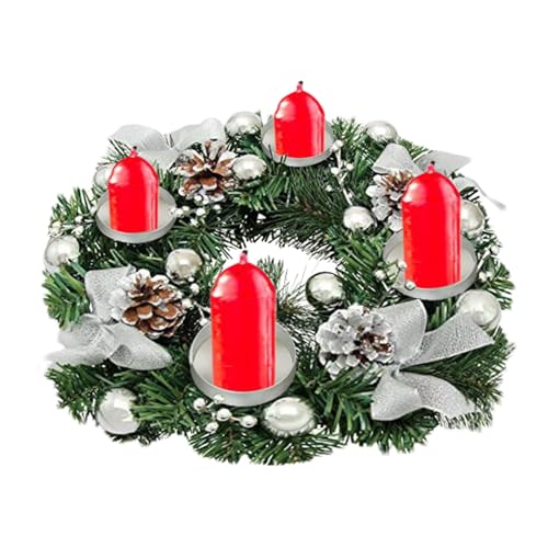 Aizuoni Künstliche Weihnachtskerzenringe - Kerzengirlande Weihnachten Adventskranz - Schneebedeckte Kiefernadeln, Kerzenkränze Für Hochzeit, Weihnachten, Urlaub, Zuhause, Tischdekoration von Aizuoni