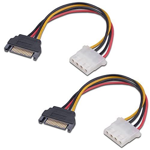 Akasa SATA-auf-4-poliger Molex-Adapter, konvertiert 15-polige SATA-Stromversorgung auf 4-poligen PSU-Molex-Stecker, SATA auf Molex-Stromkabel, Adapter, 15 cm, 2 Stück, AK-CBPW03-KT02 von Akasa