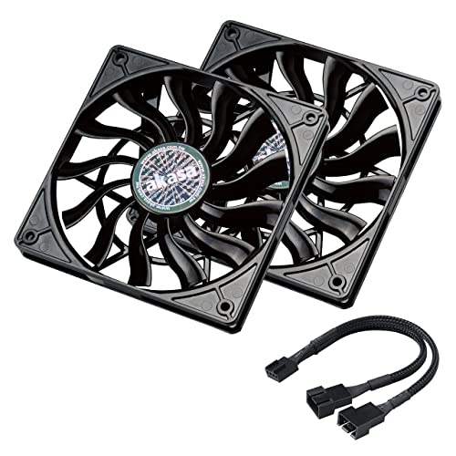 Akasa Slimfan PWM Gehäuselüfter, 120mm PC Ventilator, 4 pin PWM Steuerung Lüfter, Passend für HTPC und Slim System, inkl. 1 auf 2 PWM Splitterkabel Y Verteiler Kabel, 2 pack, 2 Stücke, AK-FN078-KT02 von Akasa