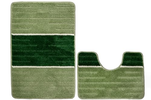 Badteppich COMO Badematte Modisches MusterZwei Ebenen Weich Angenehm rutschhemmend Linien geometrisches Muster AKCILA (green, 50x80 + 40x50cm) von Akcila