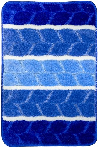 Badteppich FANO Badematte Modisches Muster Zwei Ebenen Weich Angenehm Anti-Rutsch Linien geometrisches Muster AKCILA Streifen gummiert (blue, 50x80cm) von Akcila
