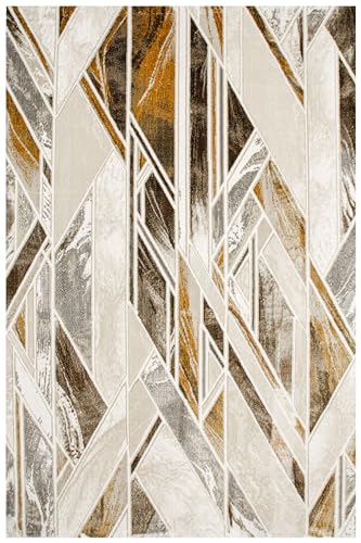 Teppich Elisa Gold Bronze Geometrie elegant für Wohnzimmer, Schlafzimmer, Mode-Design, Zimmer Dekoration, weich (140x190cm) von Akcila