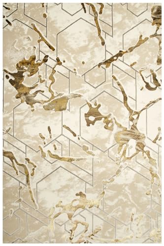 Wohnzimmerteppich elegant mit kurzen Borsten Wabenwaben beige braun gold modisch (80x150cm) von Akcila