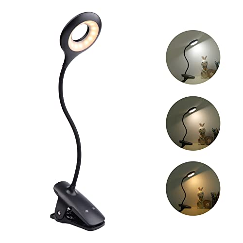 Akynite 3W Leselampe Hochbett Aufladbar ohne Kabel, 28 LEDs, Klein Bettlampe mit akku, Nachttischlampe Touch Dimmbar, 3 Farbwechsel und 3 Helligkeit, Mini LED Klemmlicht für Stilllampe, Schwarz von Akynite