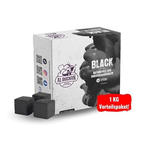 Al Duchan - 1 KG Premium Shisha Kohle 28er | Naturkohle aus Kokosnussschalen für Wasserpfeife & Grill | Hochwertige Kokos Coal Cubes | BBQ und Grillkohle Briketts von Al Duchan