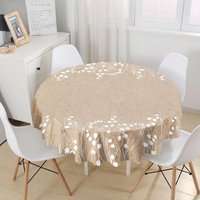 Runde Braune Tischdecke| Weiße Blume Rundes Tischtuch| Kreis Esstischdecke| Individuelle Bedruckte Tischdecke von AladdinMagicalCarpet