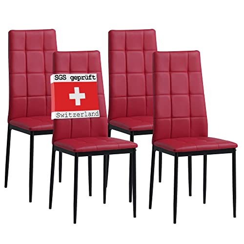 Albatros Esszimmerstühle 4er Set Rimini, Rot - Edles Italienisches Design, Kunstleder-Bezug, bequemer Polsterstuhl - Moderner Küchenstuhl, Stuhl Esszimmer oder Esstisch Stuhl von Albatros International GmbH