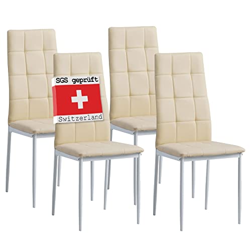 Albatros Esszimmerstühle 4er Set Rimini, Beige - Edles Italienisches Design, Kunstleder-Bezug, bequemer Polsterstuhl - Moderner Küchenstuhl, Stuhl Esszimmer oder Esstisch Stuhl von ALBATROS