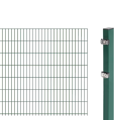 Alberts 641429 Doppelstabmattenzaun als Zaun-Komplettset | verschiedene Längen und Höhen | kunststoffbeschichtet, grün | Höhe 143 cm | Länge 2,5 m von Alberts