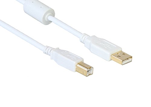 Anschlusskabel USB 2.0 Stecker A an Stecker B, mit Ferritkern, vergoldet, weiß, 3m, Good Connections® von Alcasa